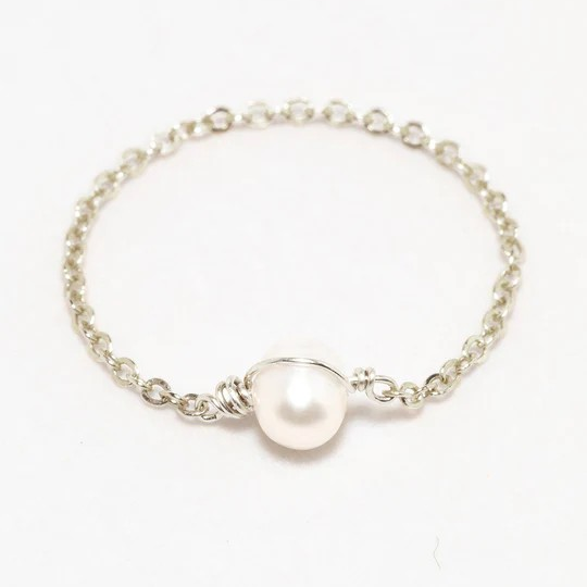 1YA0326-013 [YAY PARIS] Stella Chain Ring - Cultured Pearl Silver #2stsi201 (EU)