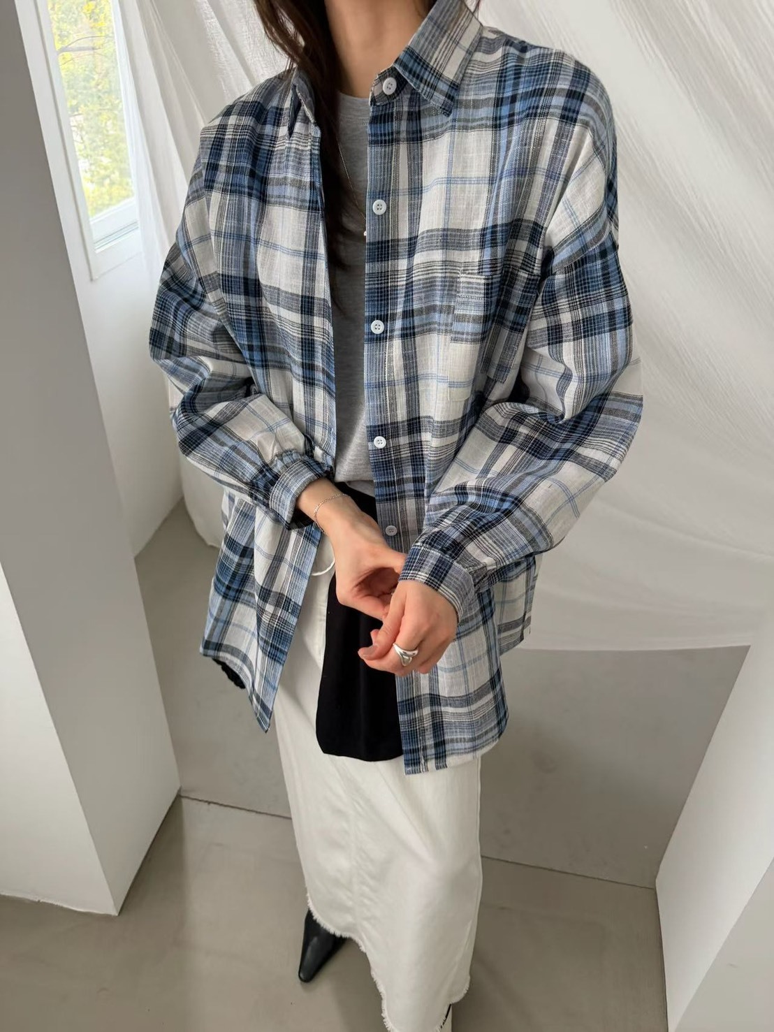 ᴴᴼᵀ ▸▸店長推薦◃◃ 春夏新款/棉麻格子襯衫 MANIFEST正韓🇰🇷