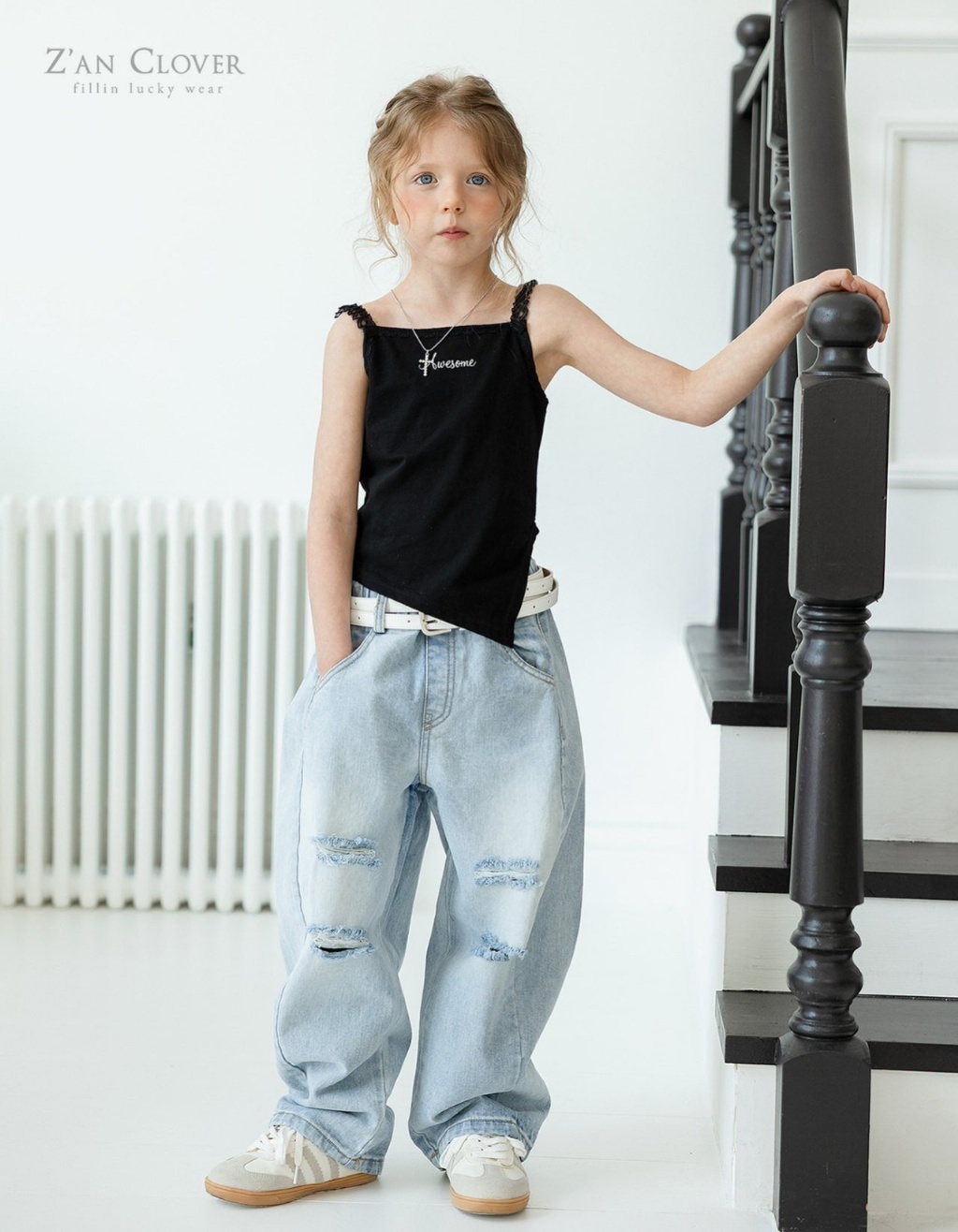 正韓夏ZAN CLOVER 復古刷白破壞牛仔褲