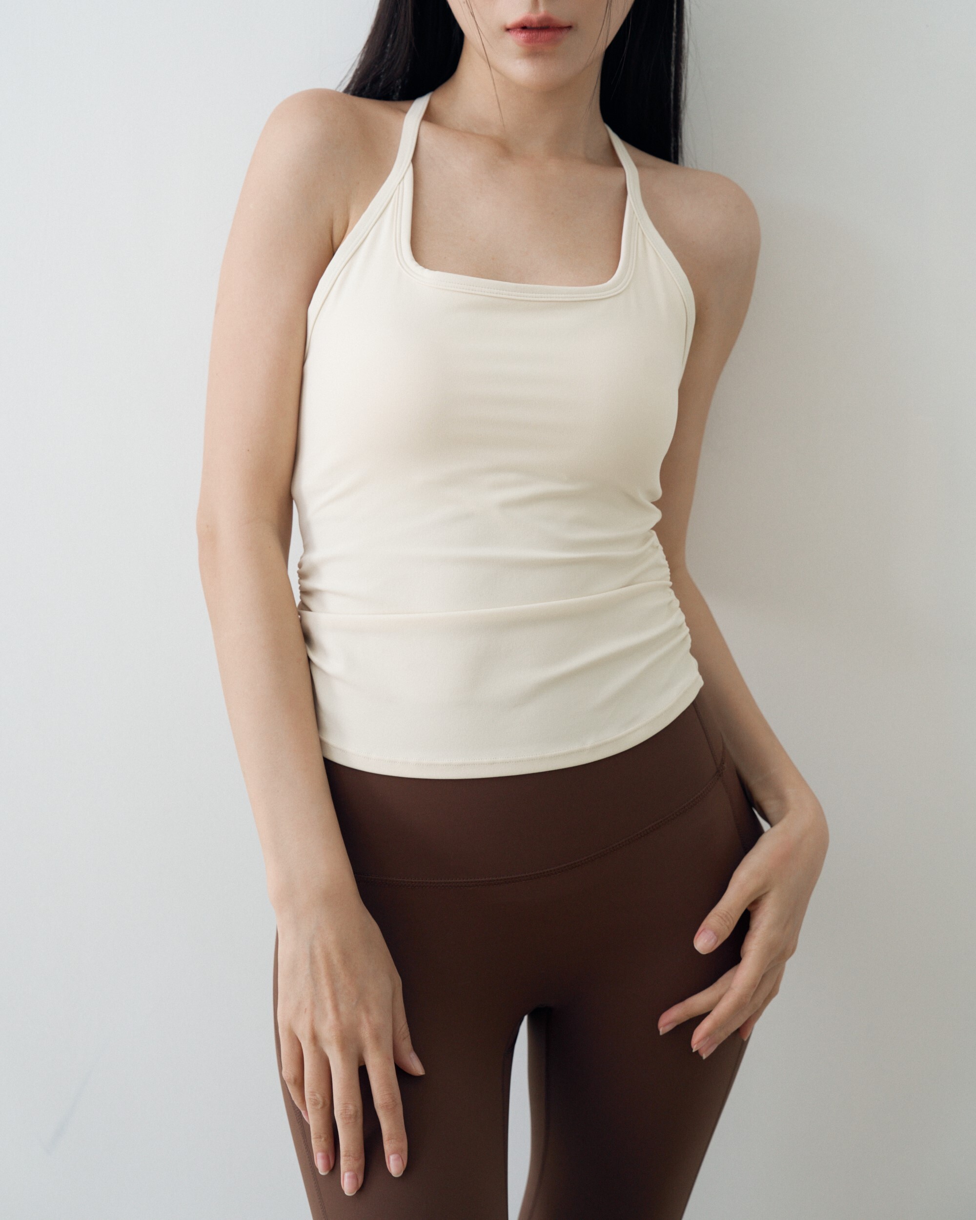 EASE 雙線美背抽皺背心-奶白