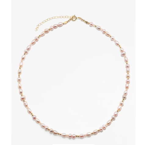 1YA0326-126 [YAY PARIS] Rice Grain Necklace Pink Cultured Pearl Laminated Gold #500tpgz128 (EU)