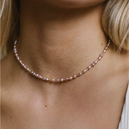 1YA0326-126 [YAY PARIS] Rice Grain Necklace Pink Cultured Pearl Laminated Gold #500tpgz128 (EU)