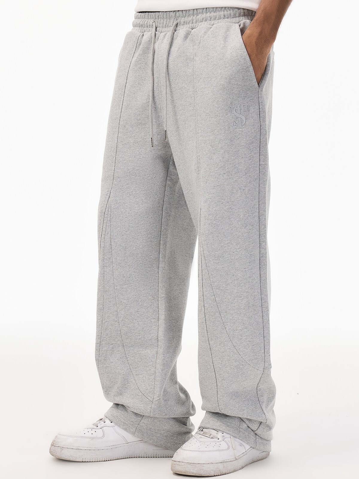 STK SmallTownKid 拼接 明線分割 直筒廓型 針織長褲