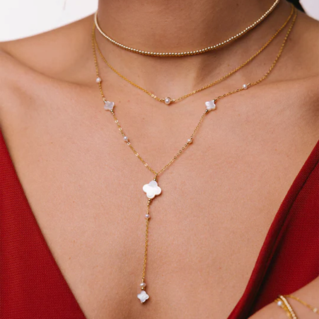 1YA0326-129 [YAY PARIS] Swan Long Tie Necklace Mother Of Pearl Laminated Gold #520crsw102 (EU)