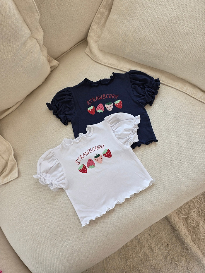 正韓夏COLOR 草莓澎袖上衣