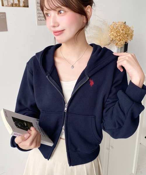 【預購】U.S. POLO ASSN. 日系 刺繡 LOGO 短版 連帽 棉外套 四色