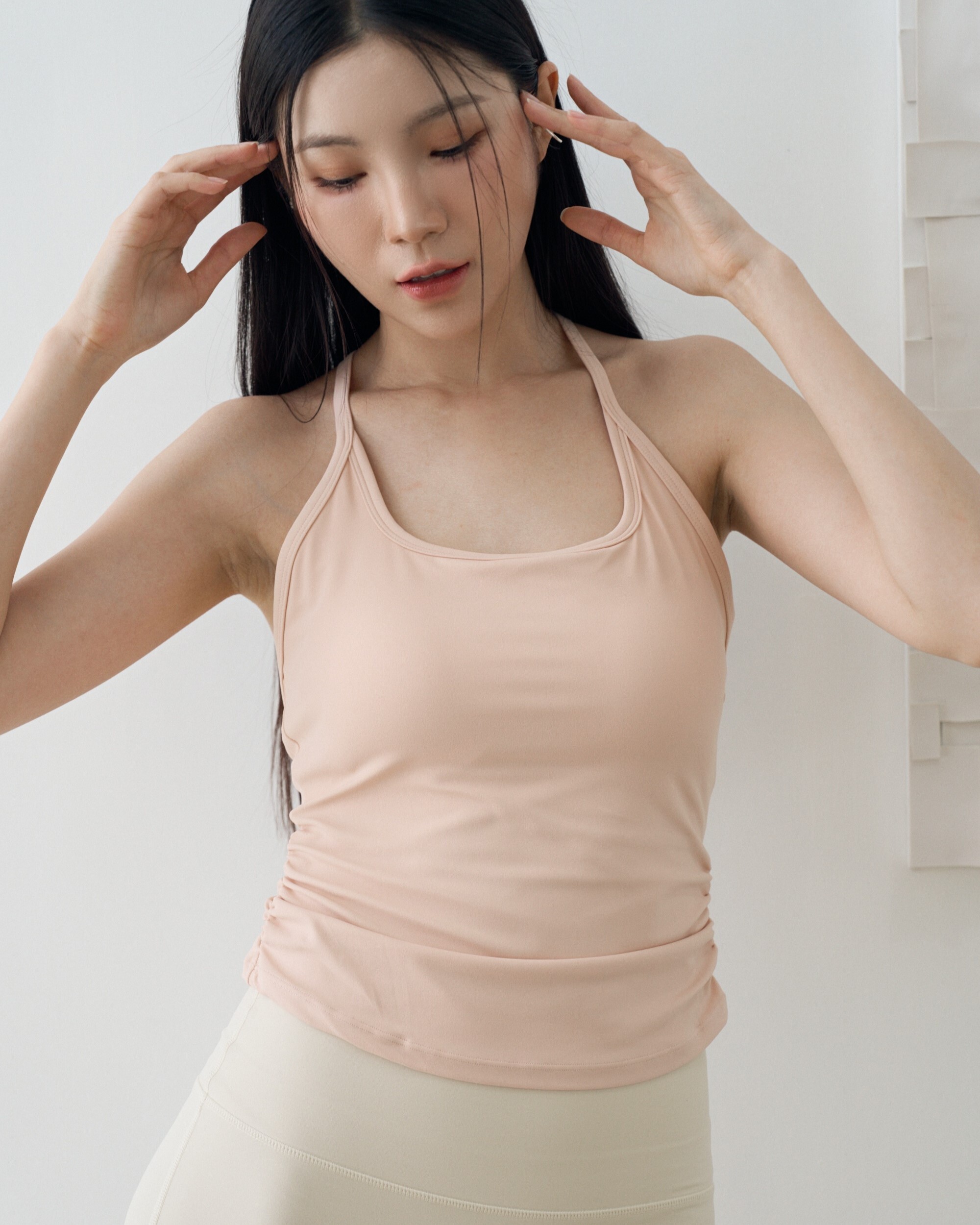 EASE 雙線美背抽皺背心-橘粉