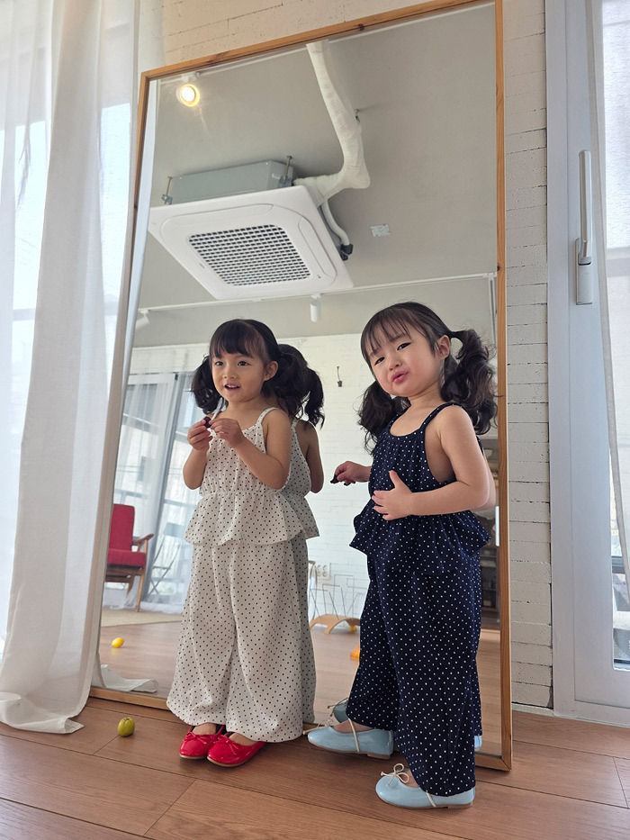 正韓夏COLOR 兩色時尚點點寬褲套裝