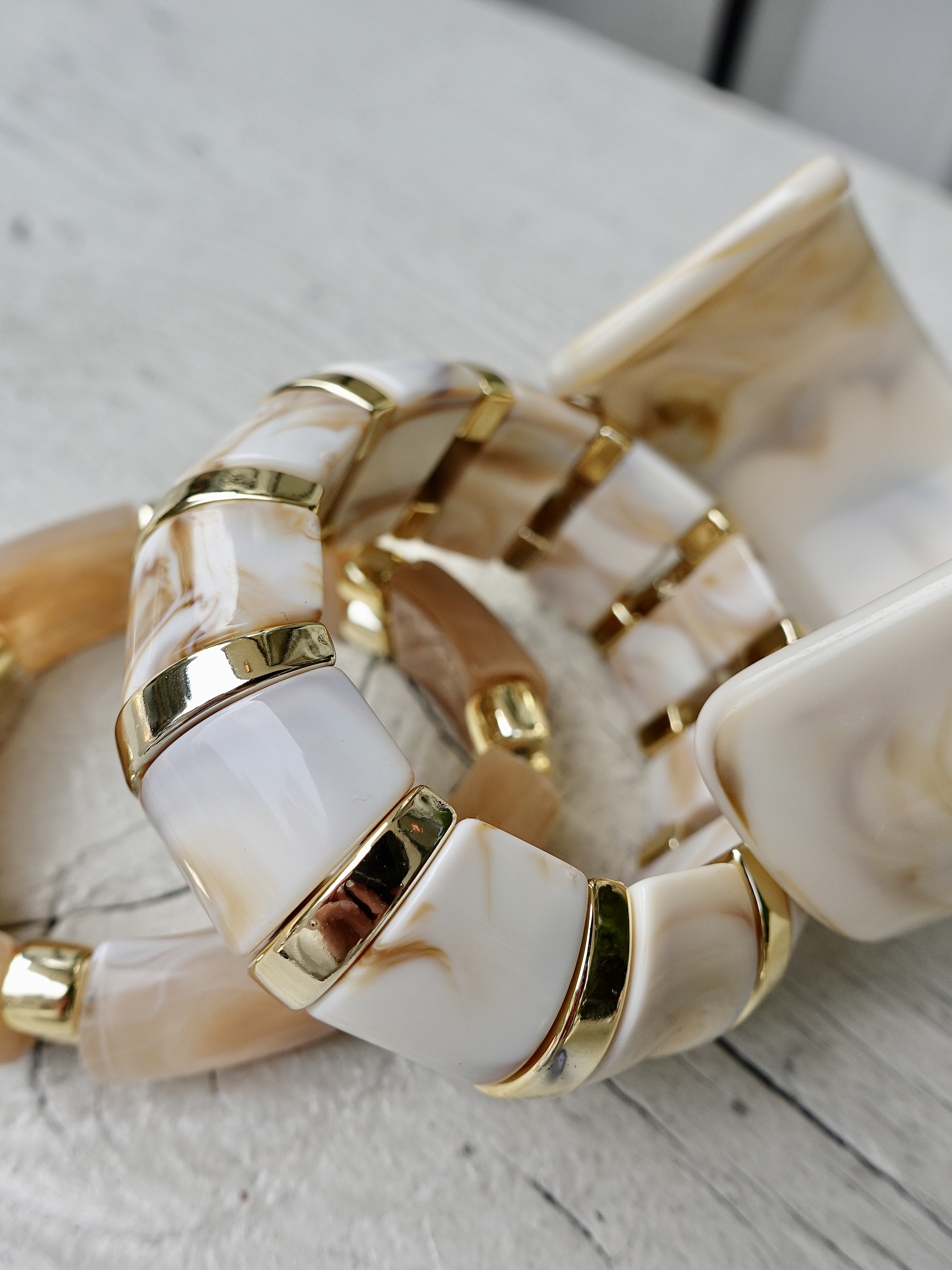 Ivory米白色大理石紋層次手環