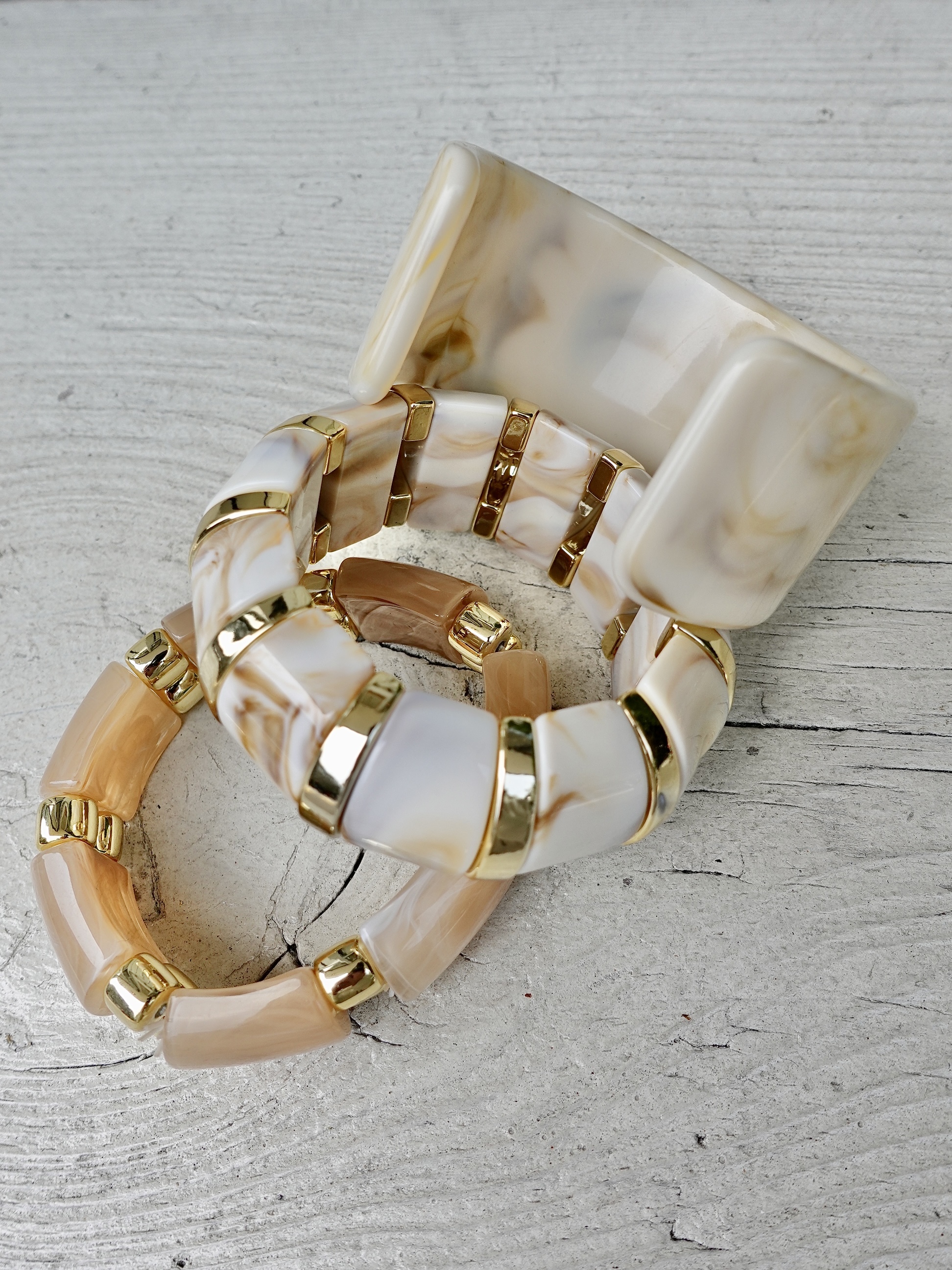 Ivory米白色大理石紋層次手環