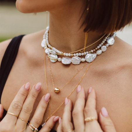 1YA0326-140 [YAY PARIS] Cowrie Necklace Cultured Pearl Laminated Gold #500sicumy101 (EU)