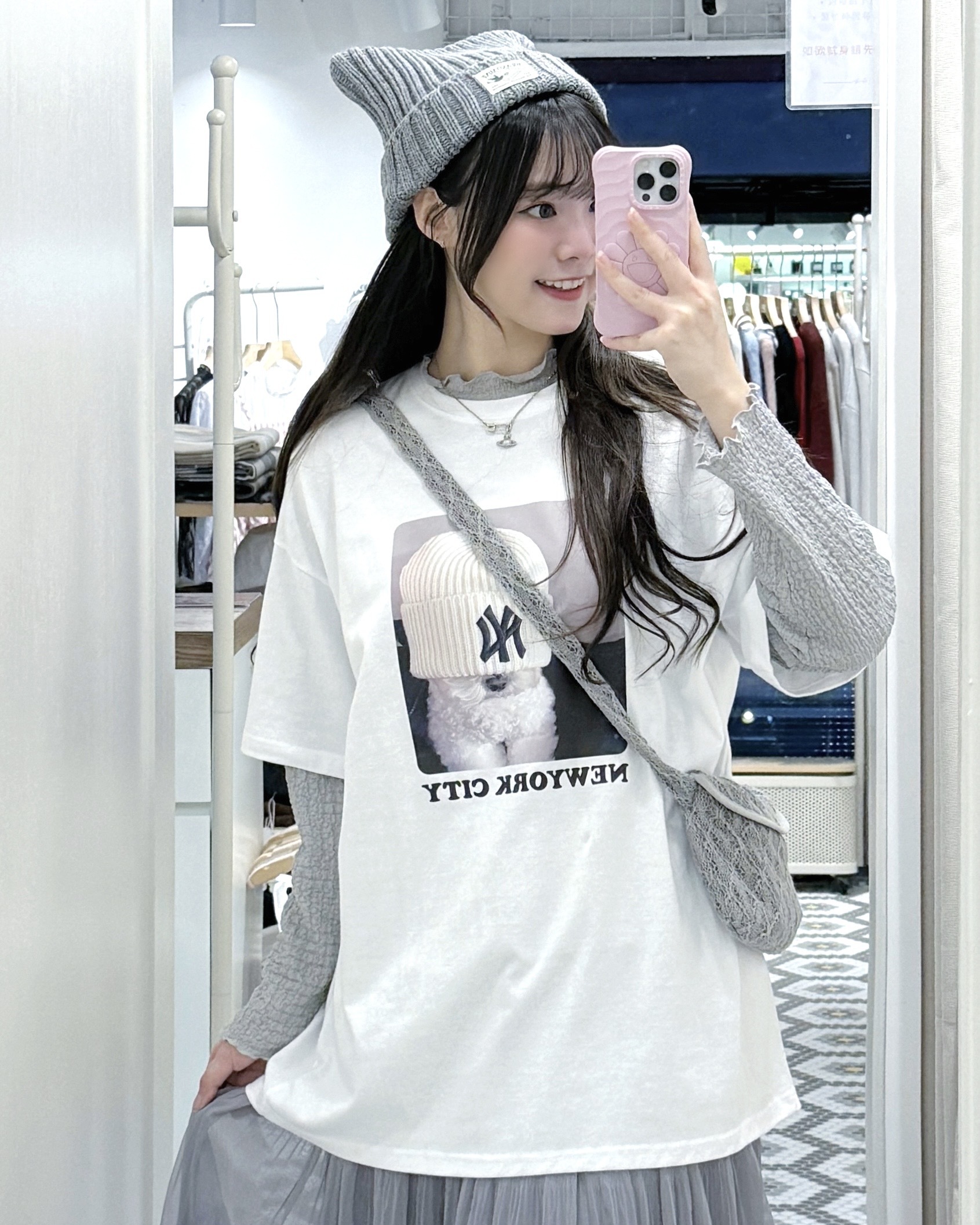 T1287｜超可愛帽帽小狗NEWYORK CITY TEEυ´• ﻌ •`υ