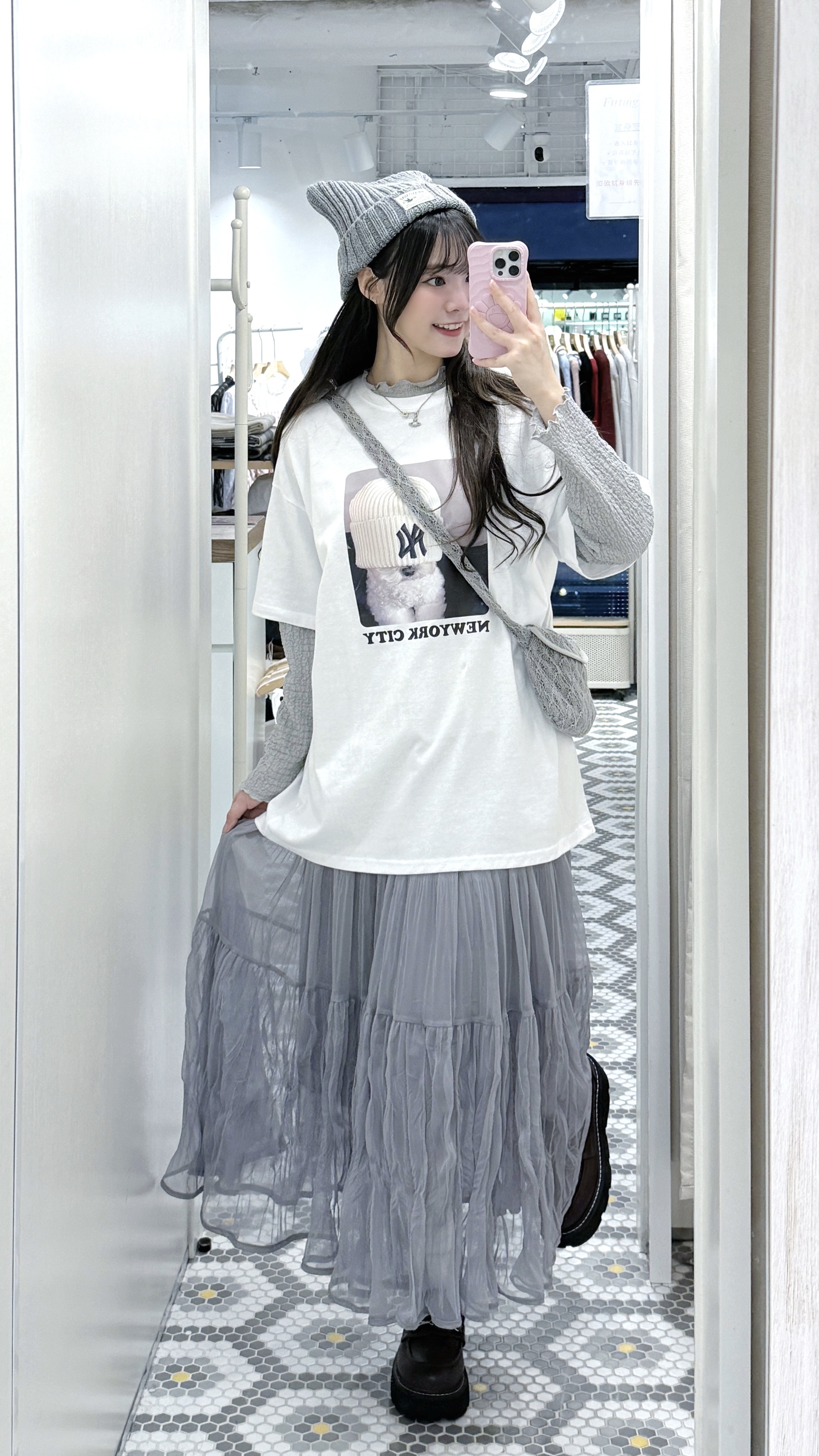 T1287｜超可愛帽帽小狗NEWYORK CITY TEEυ´• ﻌ •`υ