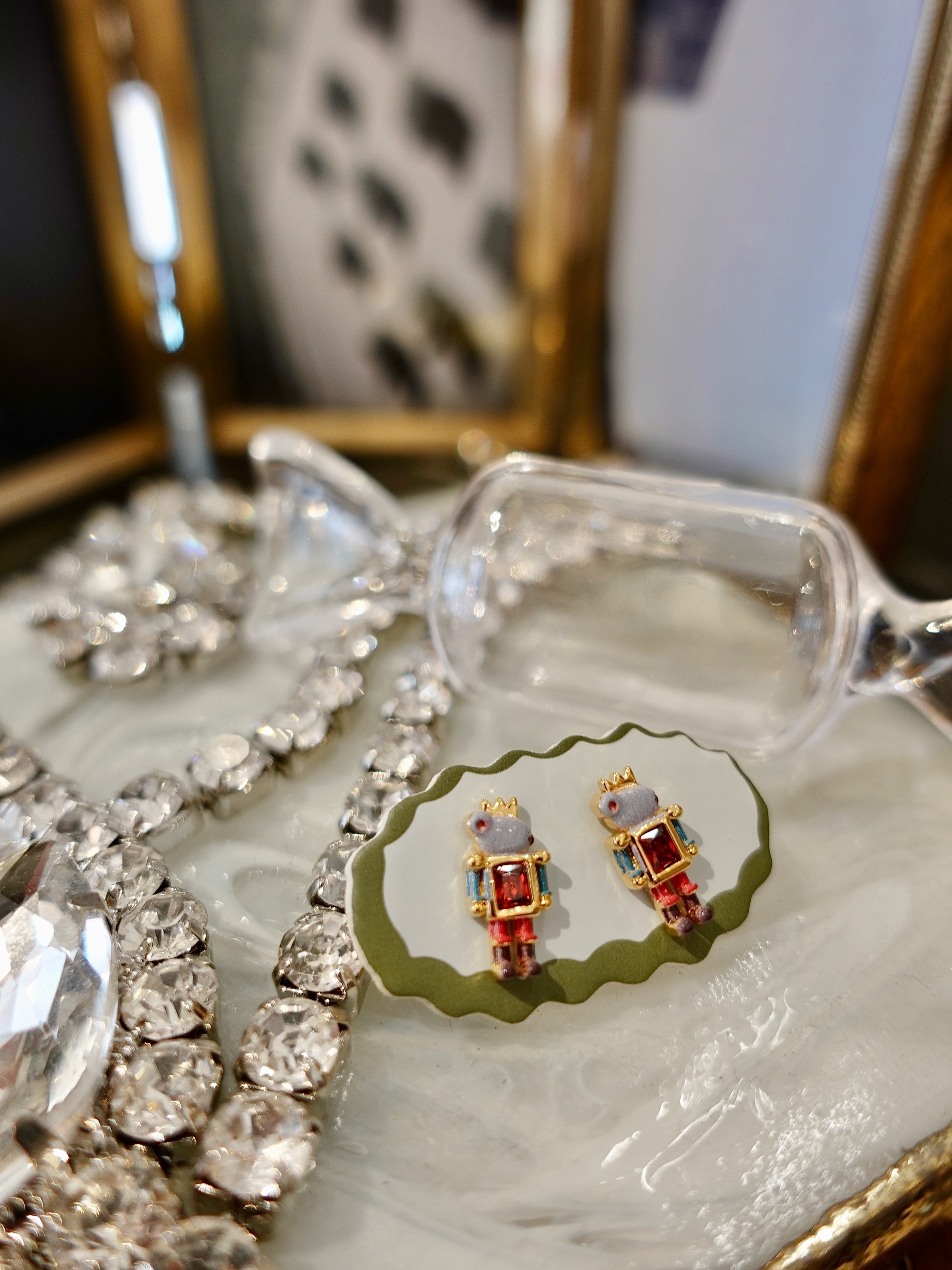 USA美國彩色寶石鑽機器人耳環