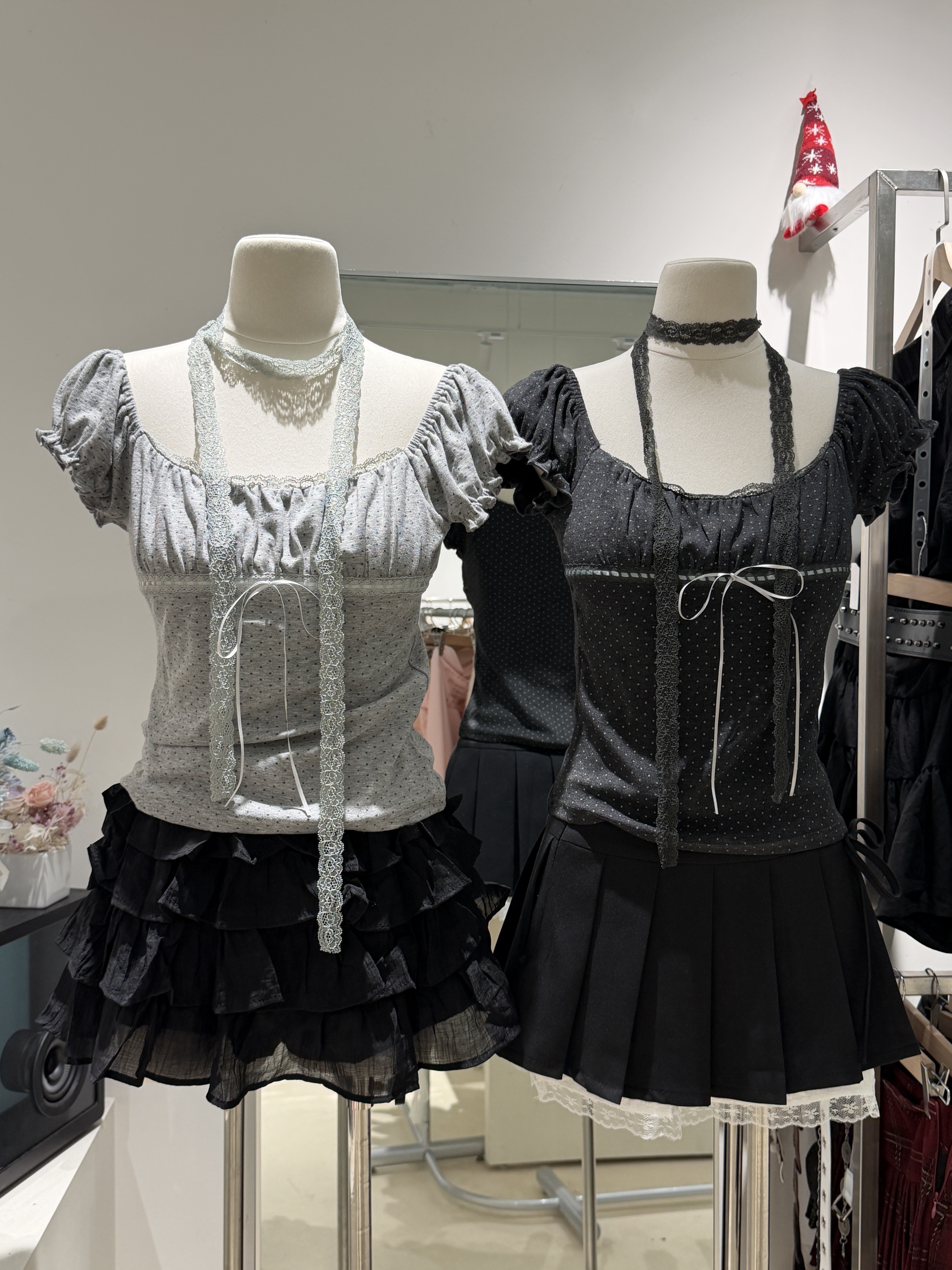 波點蝴蝶結泡泡袖🎀