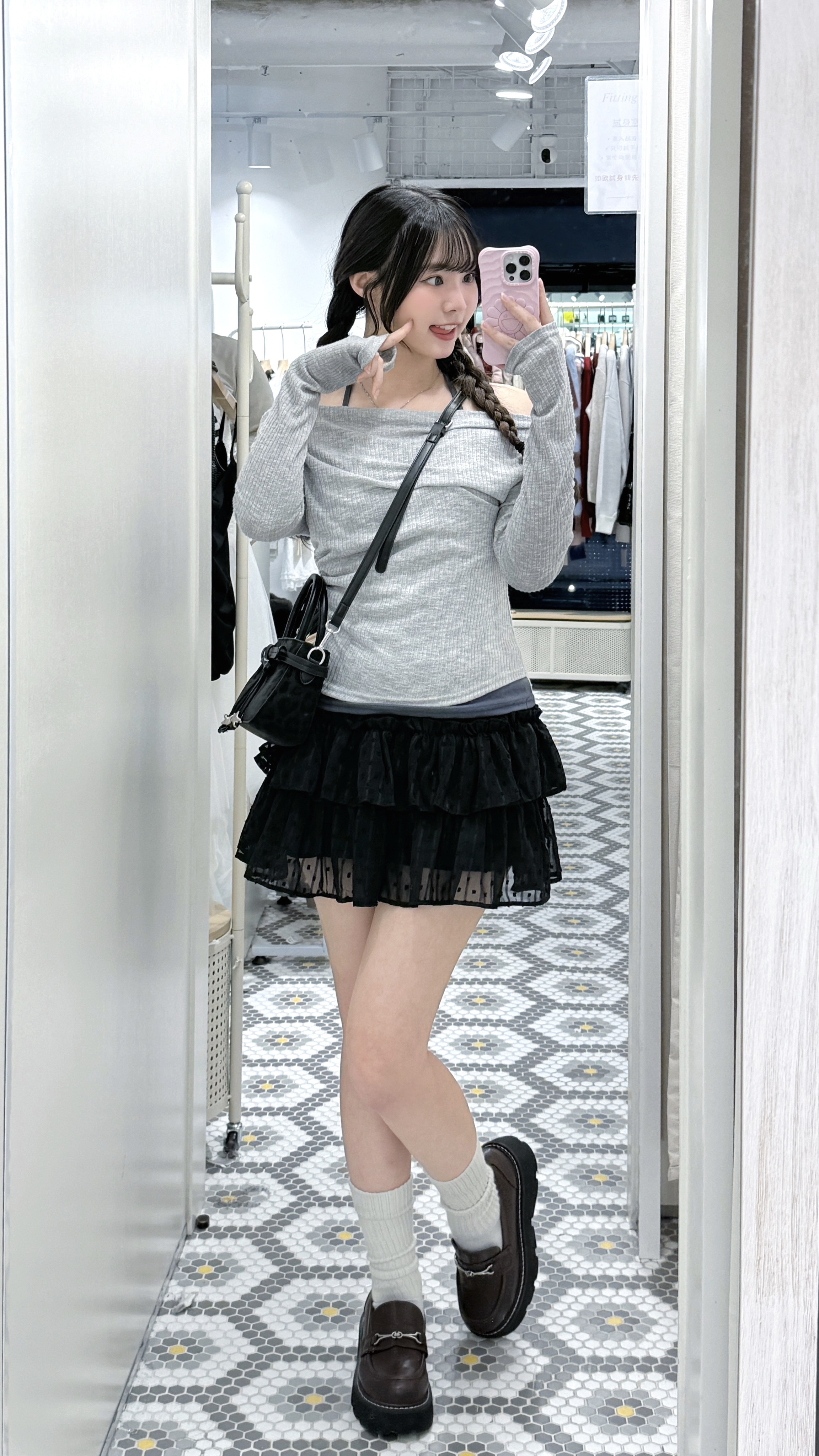 T1327｜4色入ᝰ.ᐟ onni風暗直紋掛頸長袖假兩件