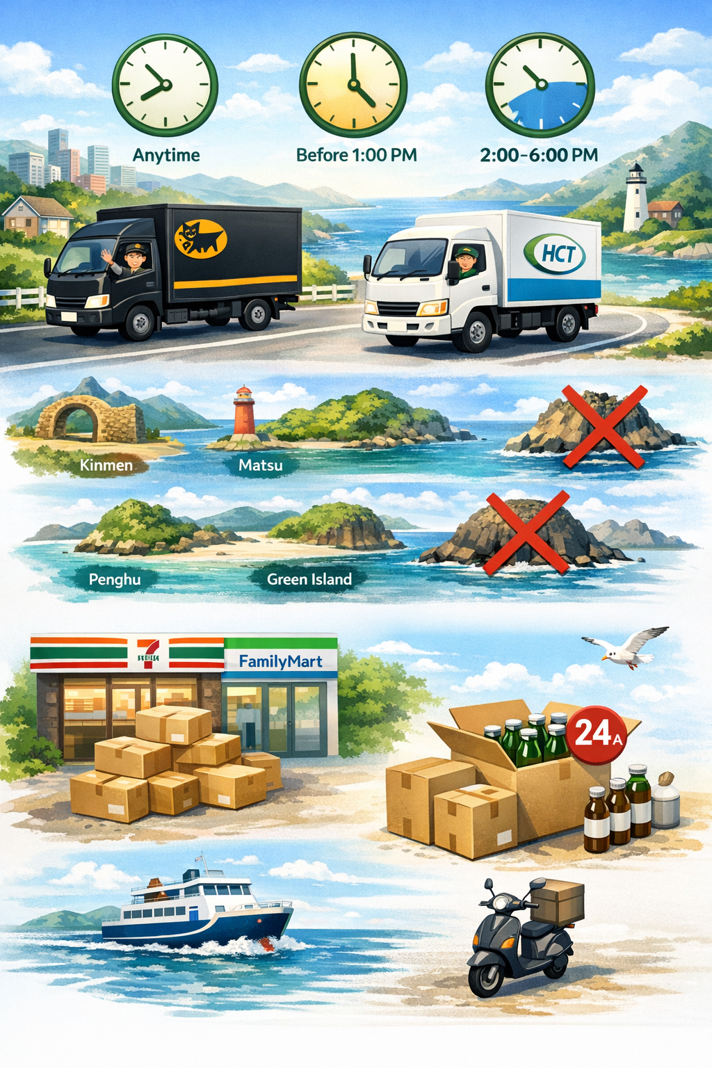 宅配到府, 超商取貨,運送方式