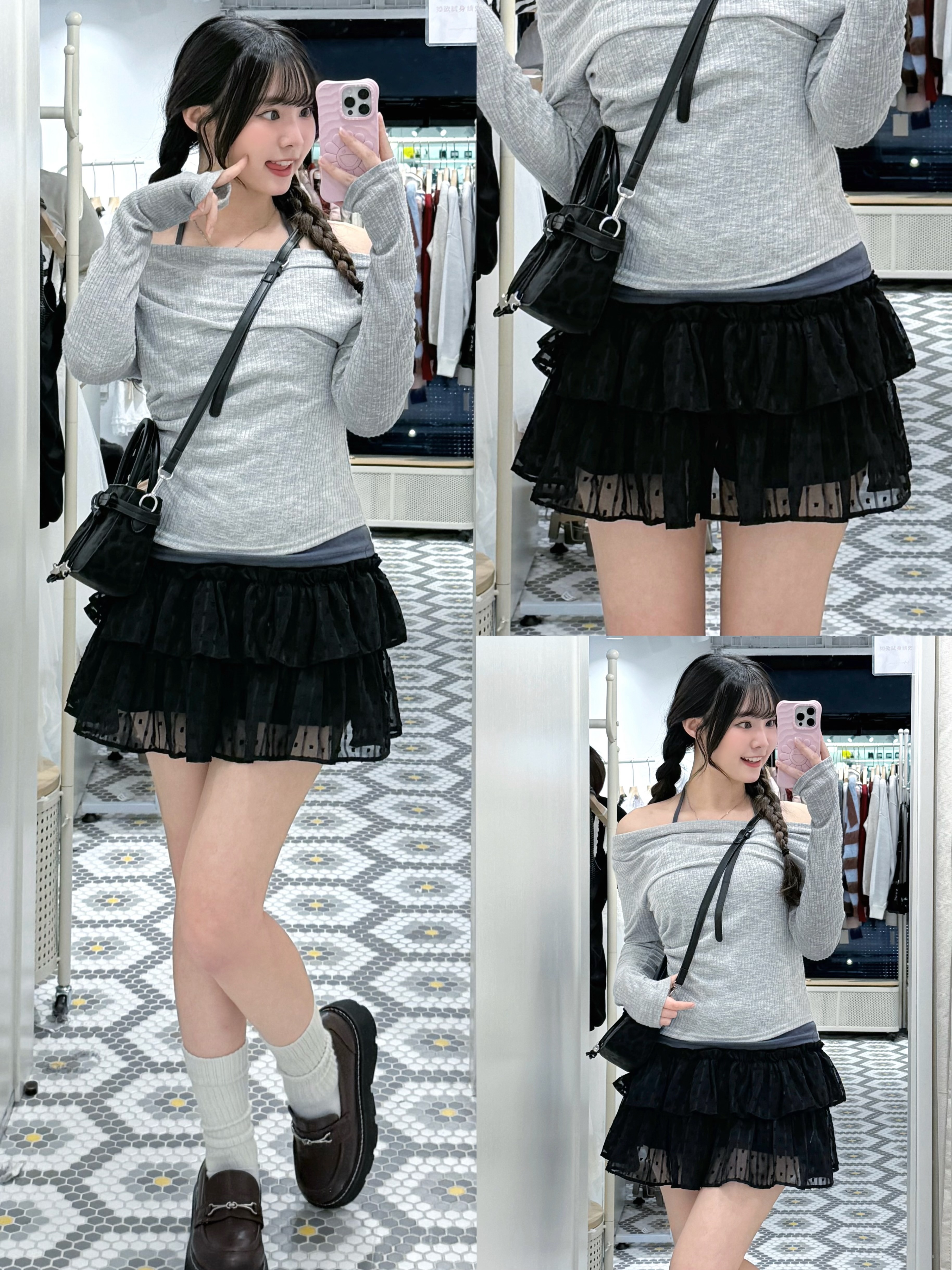 D0531｜薄薄暗波波ruffle層層蛋糕短裙⋆.˚☁️⋆