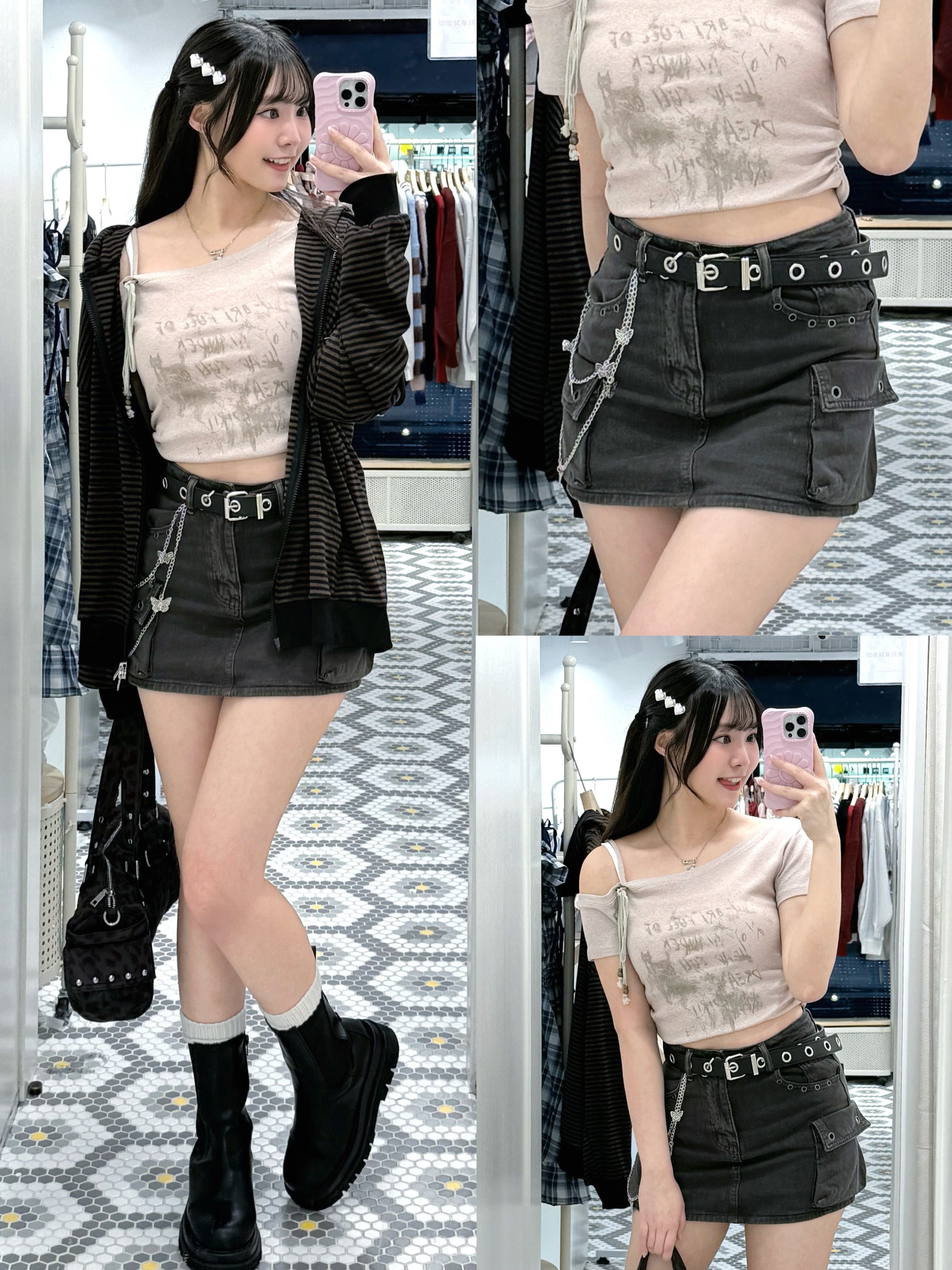 D0525｜廢土風色系🕌⋆✴︎˚｡⋆ 型格圈扣雙袋工裝短裙