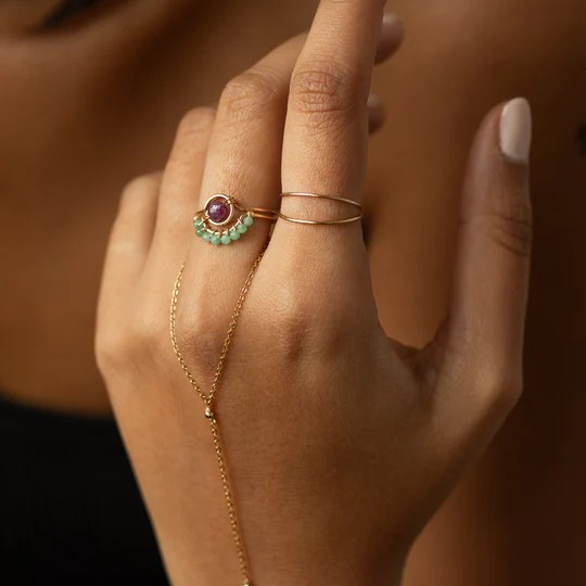 1YA0326-038 [YAY PARIS] Frida Ring - Emerald Rolled Gold #24SSC-100pafr147 (EU)