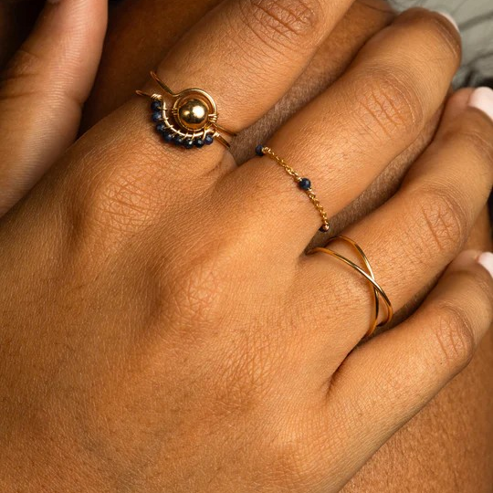 1YA0326-041 [YAY PARIS] Frida Ring - Sapphire Rolled Gold #24SUK-100pafr123 (EU)