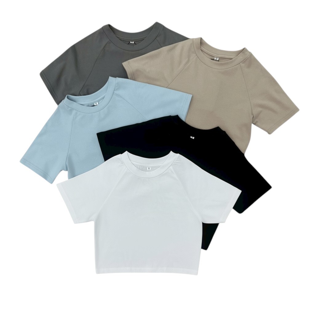 《S.G》彈性斜袖短版T