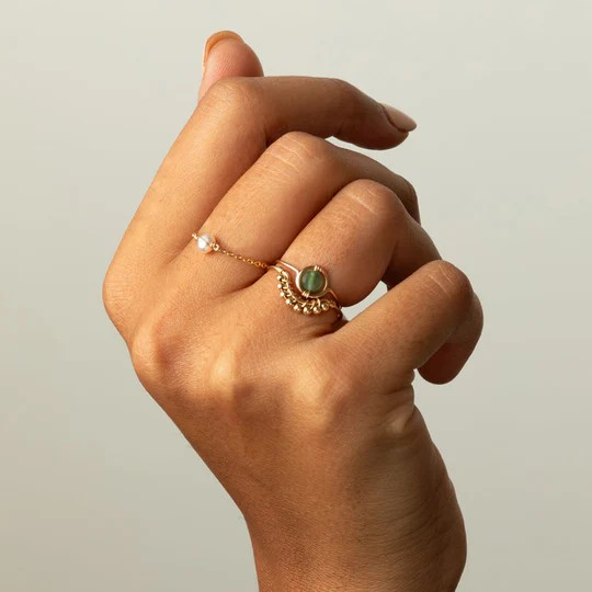 1YA0326-046 [YAY PARIS] Swan Ring - Aventurine Rolled Gold #24SSC-100emswL31 (EU)