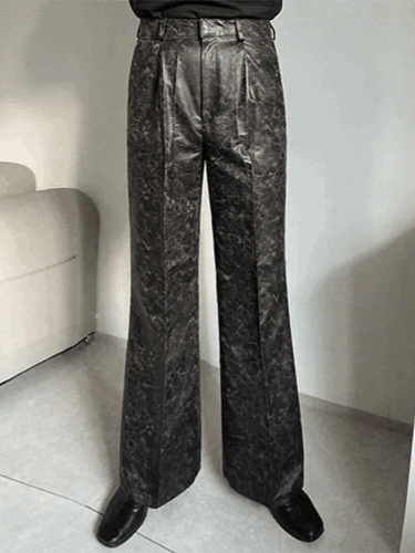 Arty 裂紋皮革喇叭褲 靴型褲