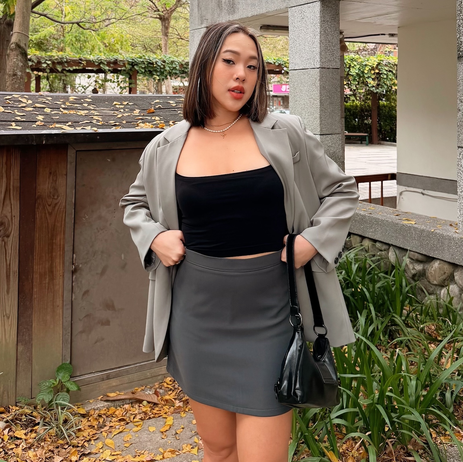 美式簡約高腰西裝裙(2色)