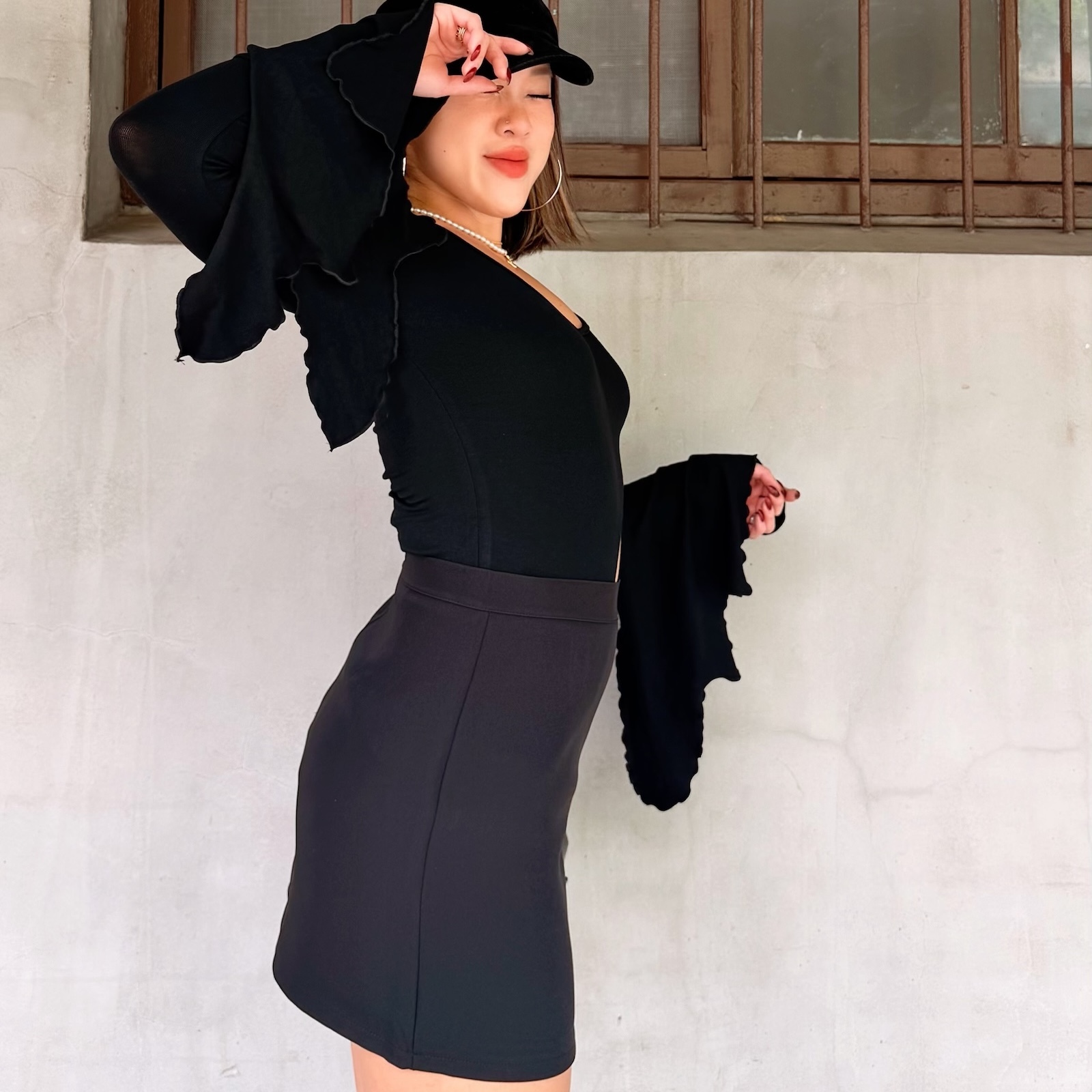 美式簡約高腰西裝裙(2色)