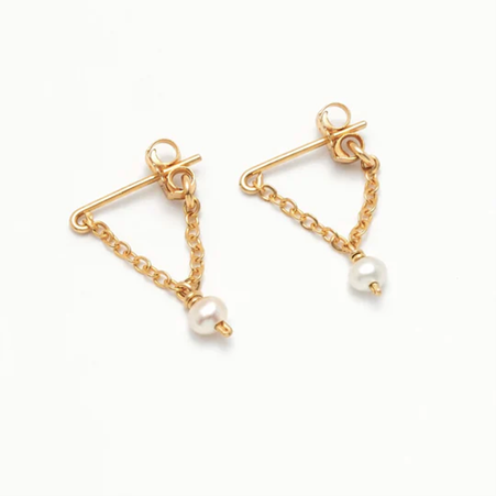 1YA0326-159 [YAY PARIS] Chain Earrings Cultured Pearls Laminated Gold #7esch101 (EU)