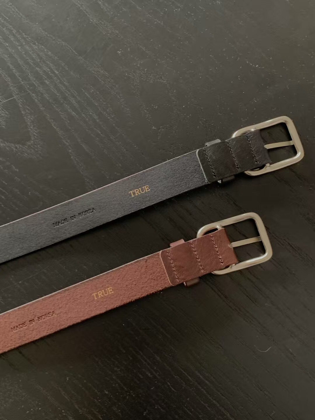 E13-牛皮銀方頭皮帶(黑/咖)