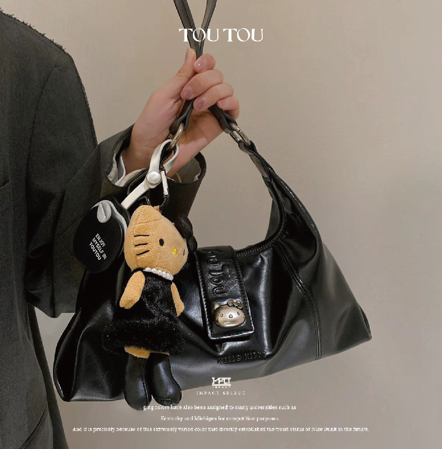 Hello Kitty X TOU TOU 皮革 大容量 酷甜 通勤 暗黑KITTY 背包 可單肩/斜背