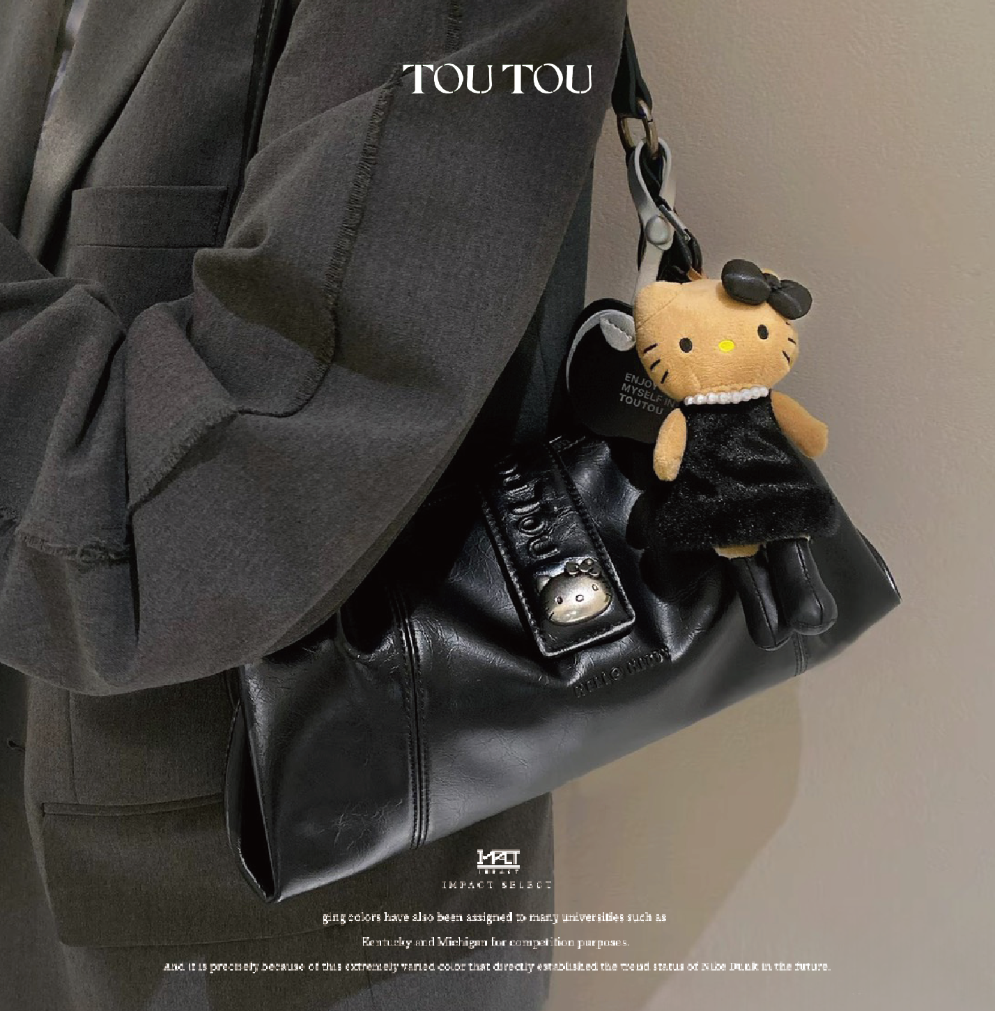 Hello Kitty X TOU TOU 皮革 大容量 酷甜 通勤 暗黑KITTY 背包 可單肩/斜背