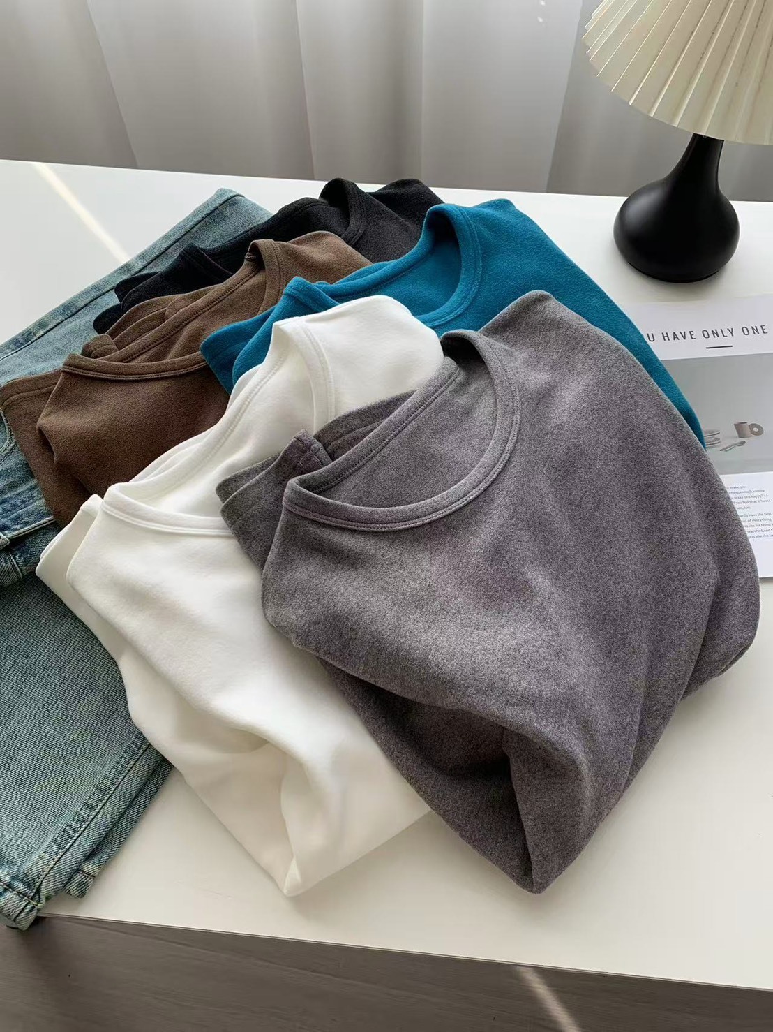 No.1672 圓領雲朵絨純色短T