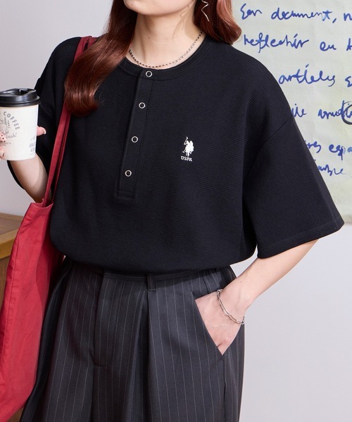 日本🇯🇵連線 U.S. POLO ASSN. x  MONO-MART 刺繡華夫格亨利領T恤 簡約 短袖 刺繡 華夫格 T恤 8色(任買兩件711免運)/預購