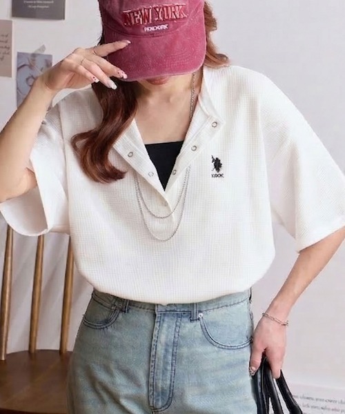 日本🇯🇵連線 U.S. POLO ASSN. x  MONO-MART 刺繡華夫格亨利領T恤 簡約 短袖 刺繡 華夫格 T恤 8色(任買兩件711免運)/預購