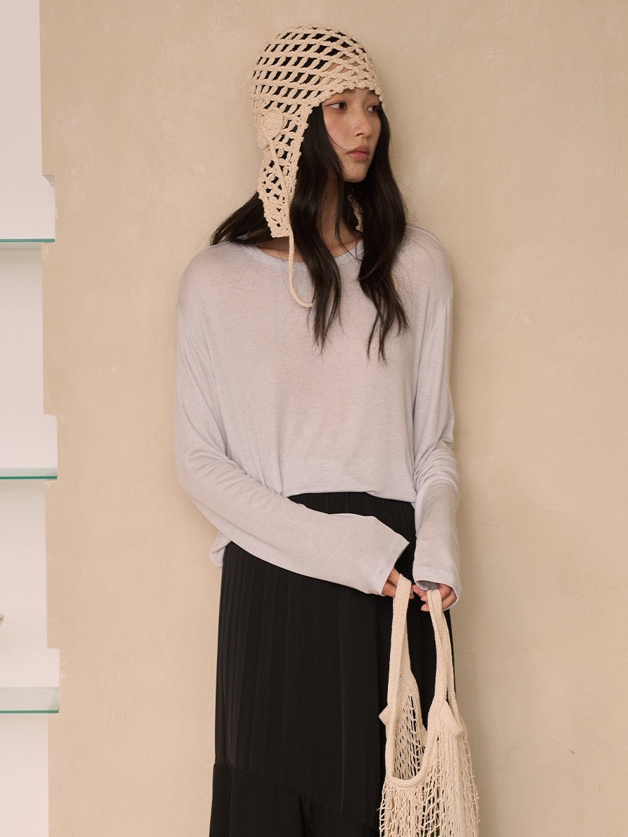 No.1671 木頭家莫代爾羊毛蠶絲圓領明線打底衫