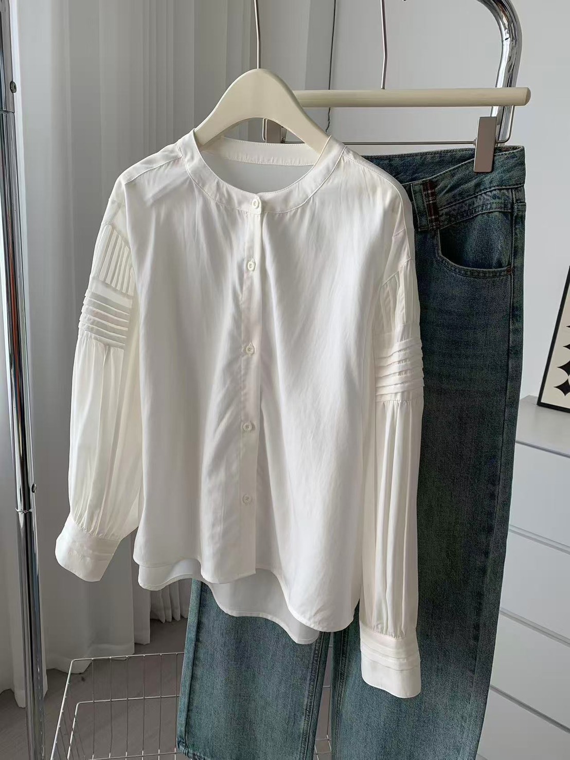 No.1668 法式天絲圓領皺褶襯衫