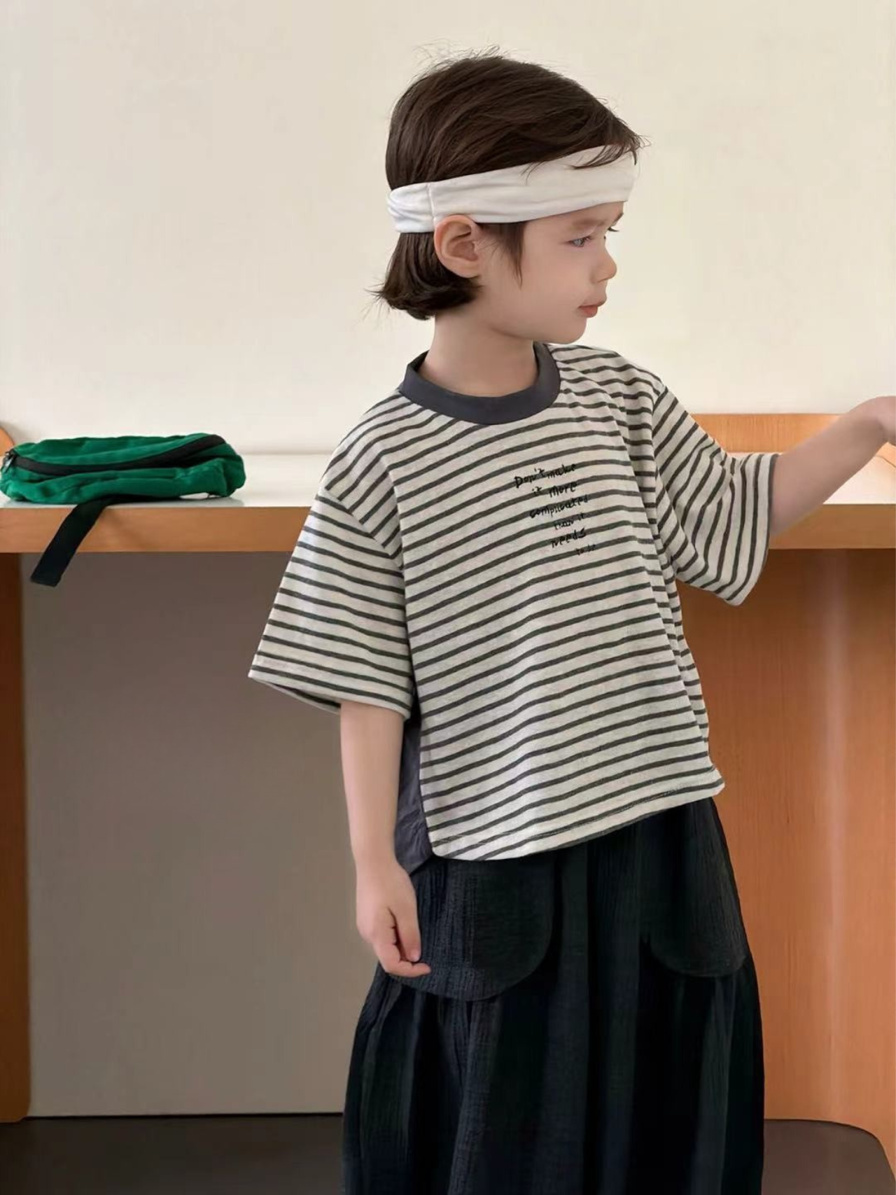 26夏 條紋拼接層次短T