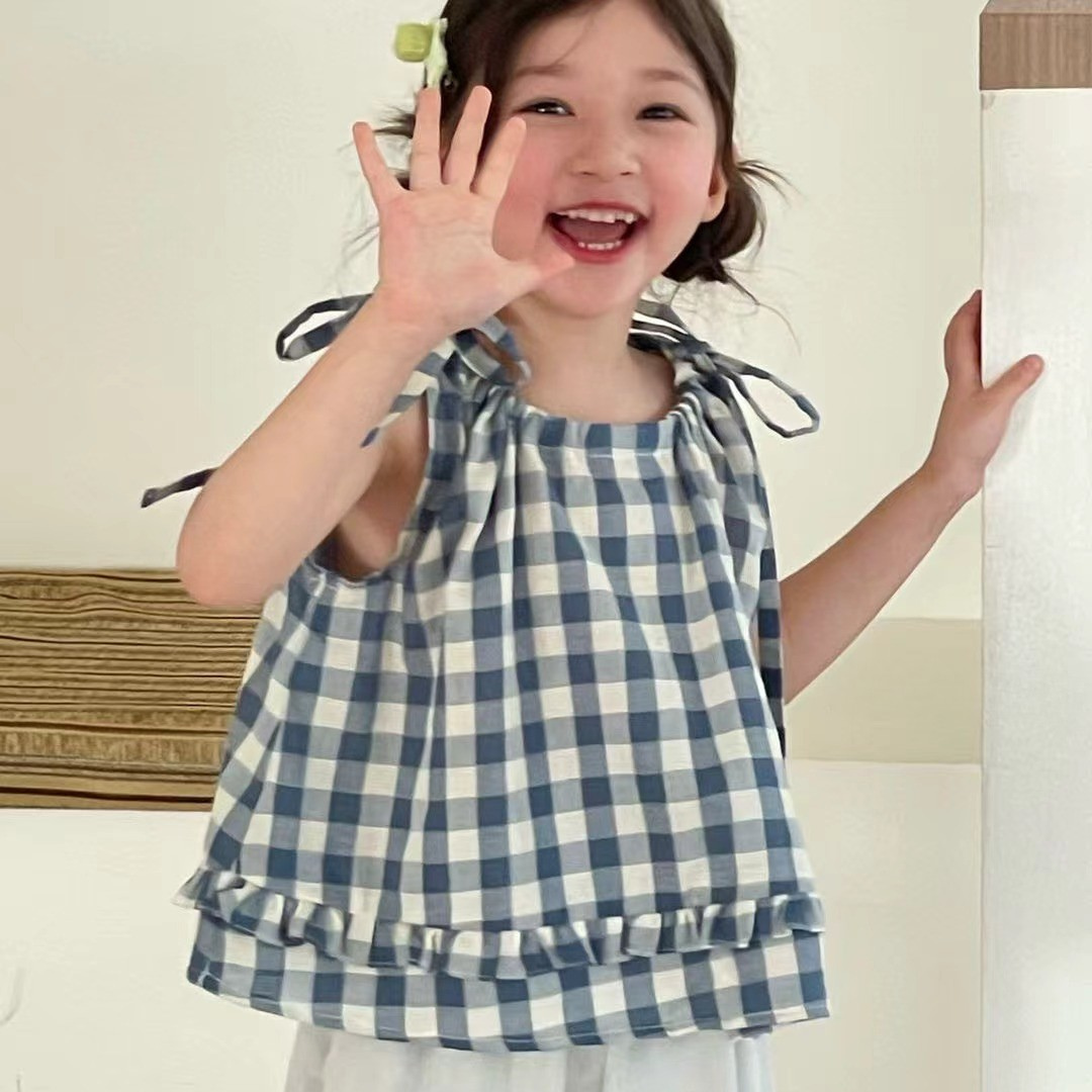 26夏 法式格紋綁帶背心