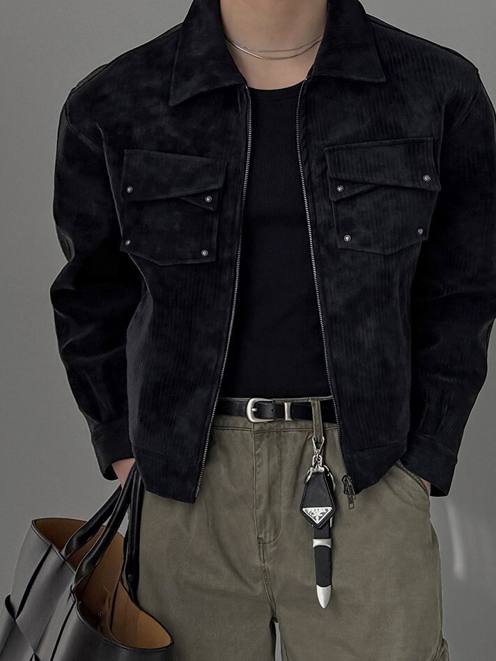 Faded pocket leather jacket