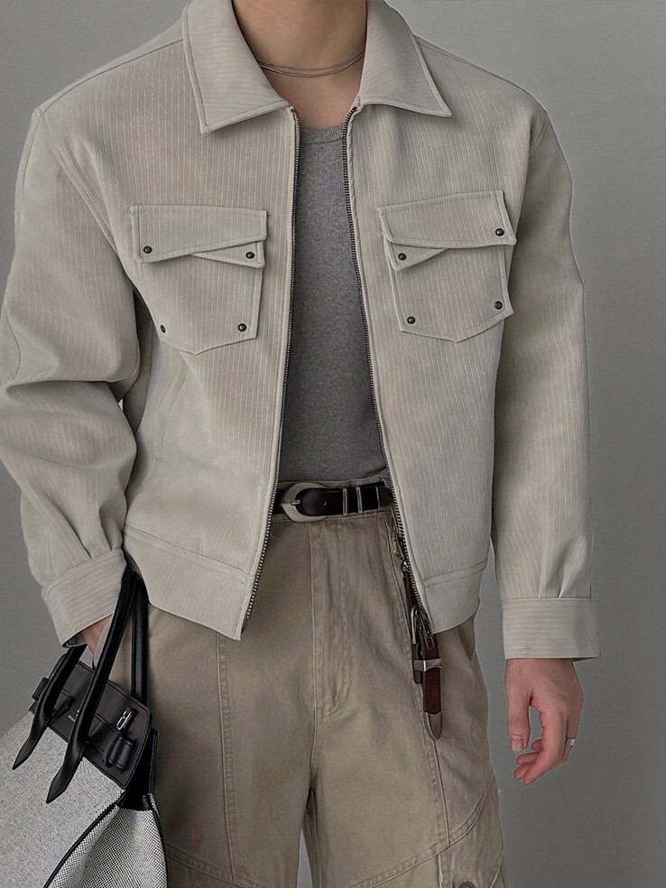 Faded pocket leather jacket