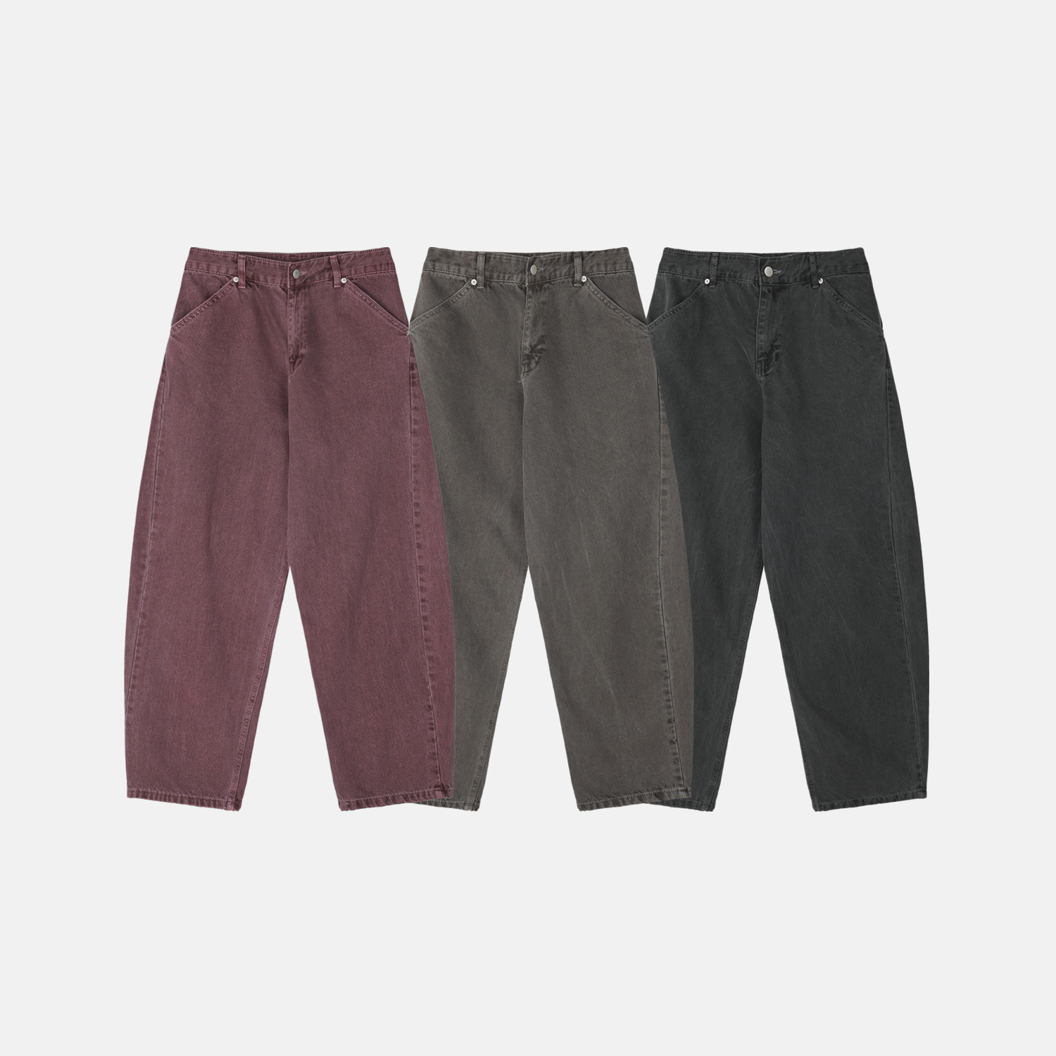 顏料染弧形剪裁長褲