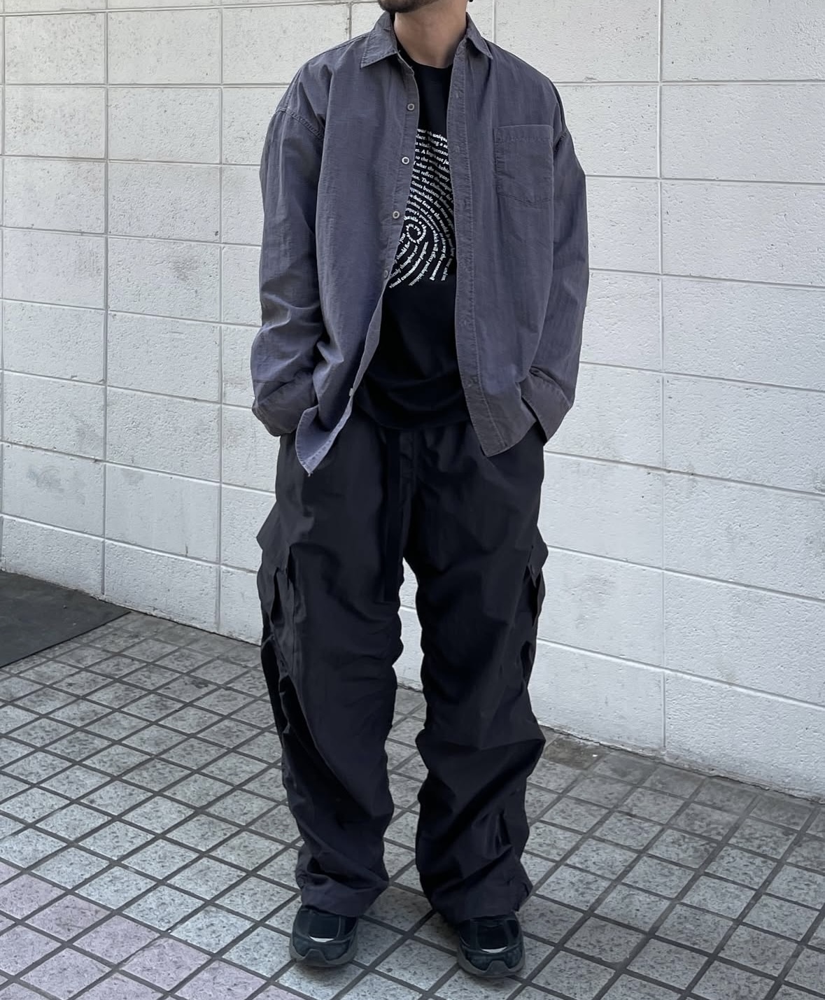 尼龍工裝飛行寬褲