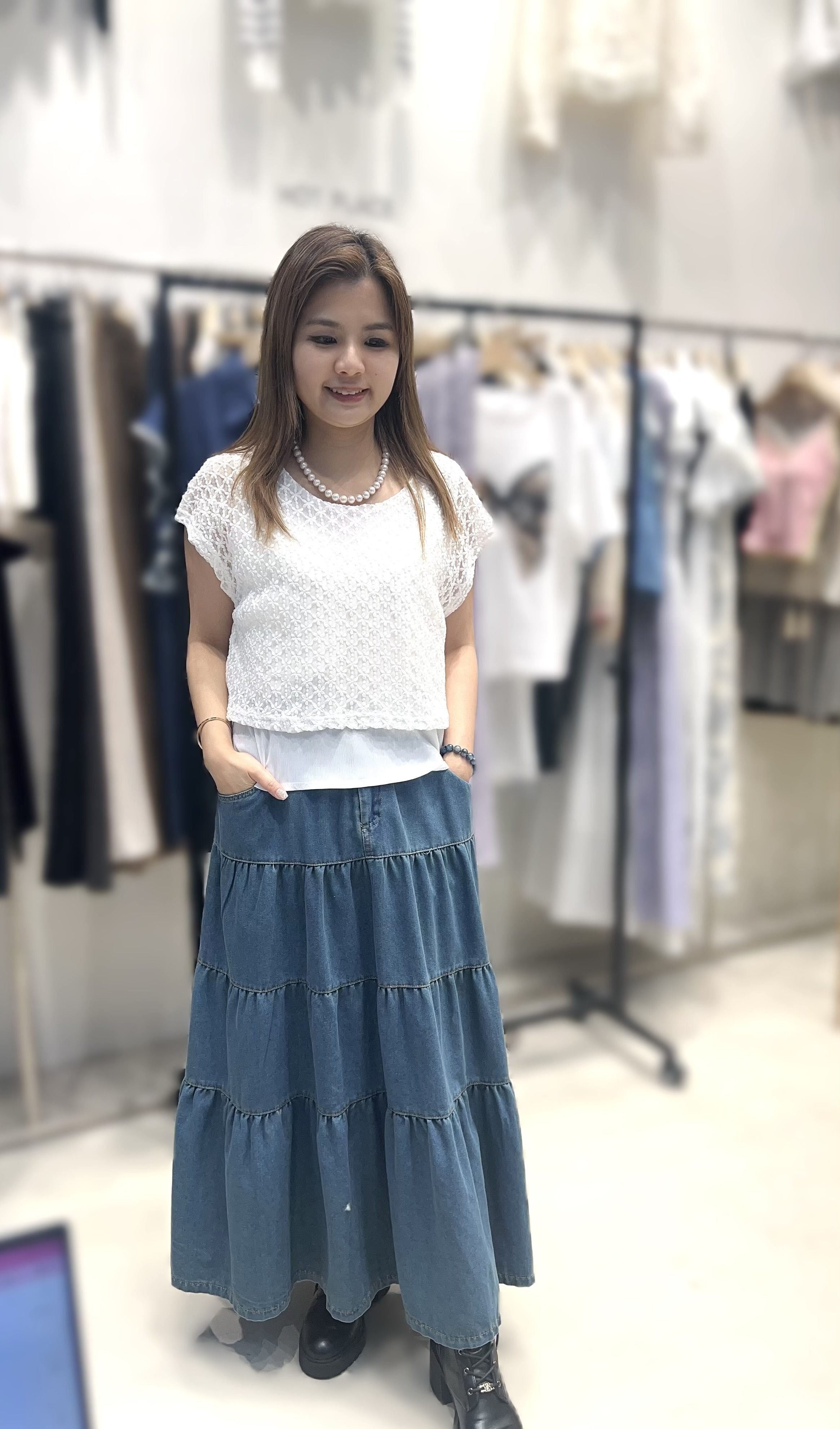 HP05   牛仔長裙 腰25 -38   HIP50   長33.5 $429 (一口價)