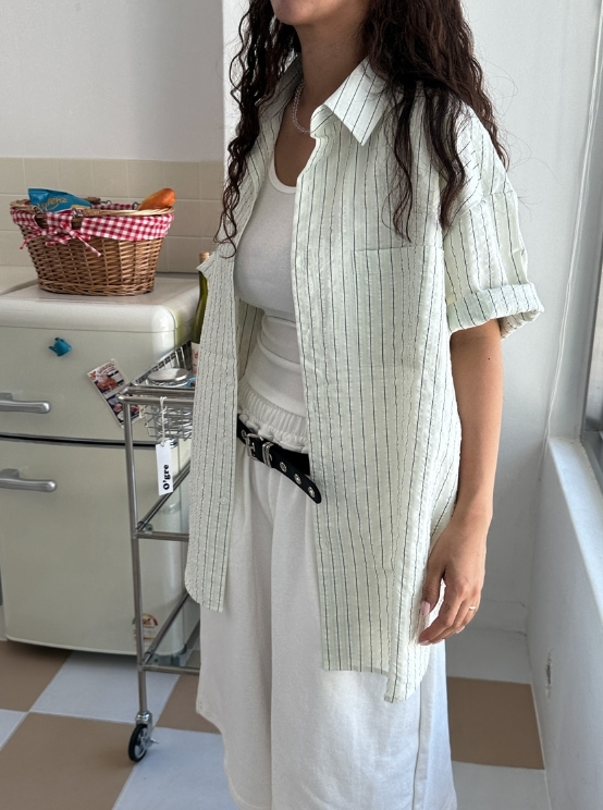 日常感條紋短袖襯衫