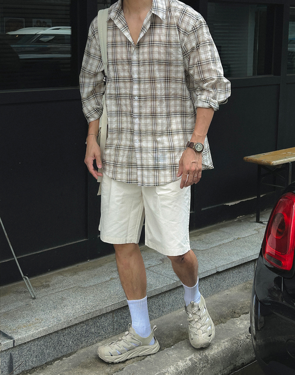 波特亞麻格紋襯衫