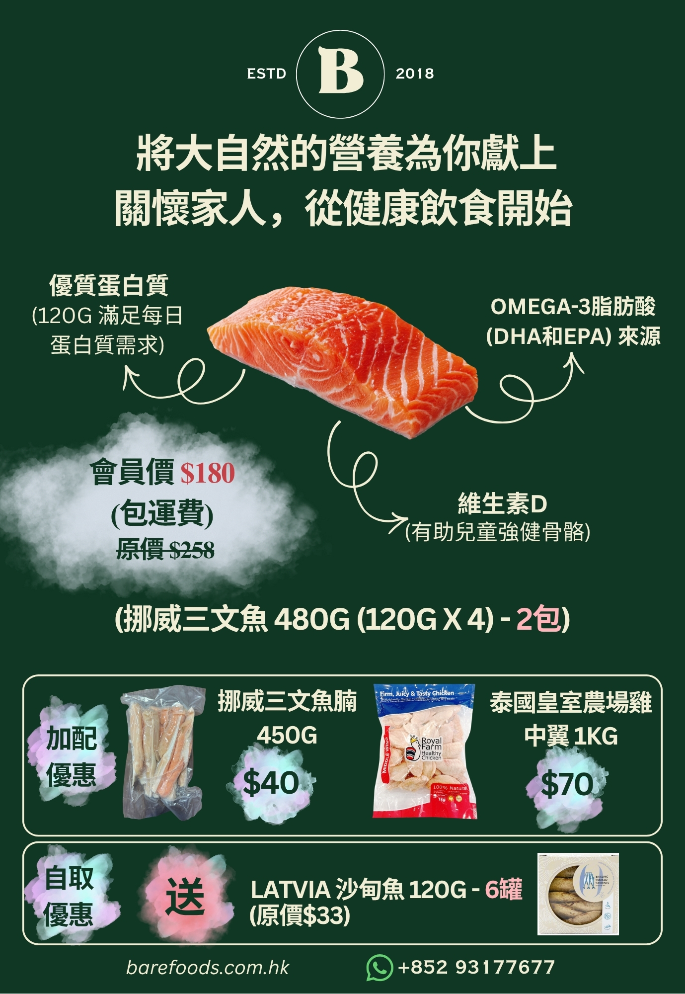 挪威三文魚柳優惠 960G (480g (120g x 4) x 2pk) (價格已包運費)