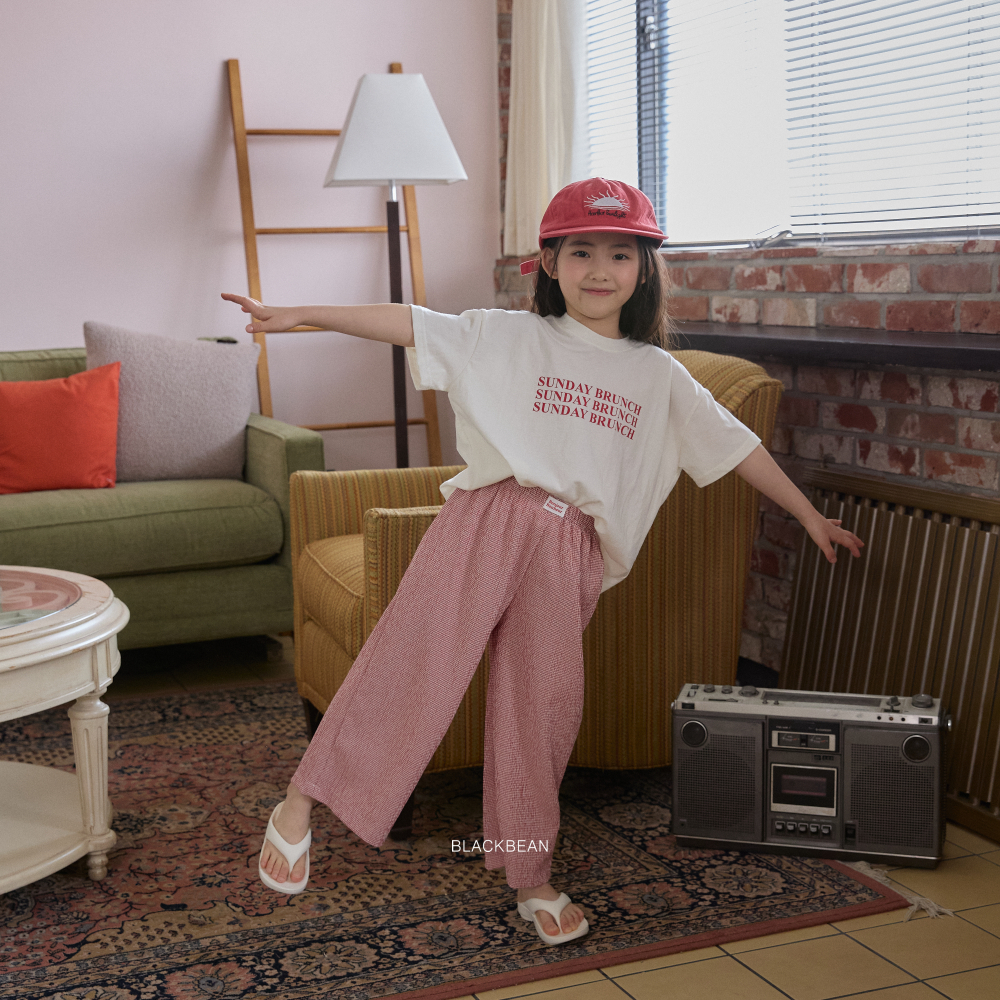 90-120 BLA 布標細格長褲 2色